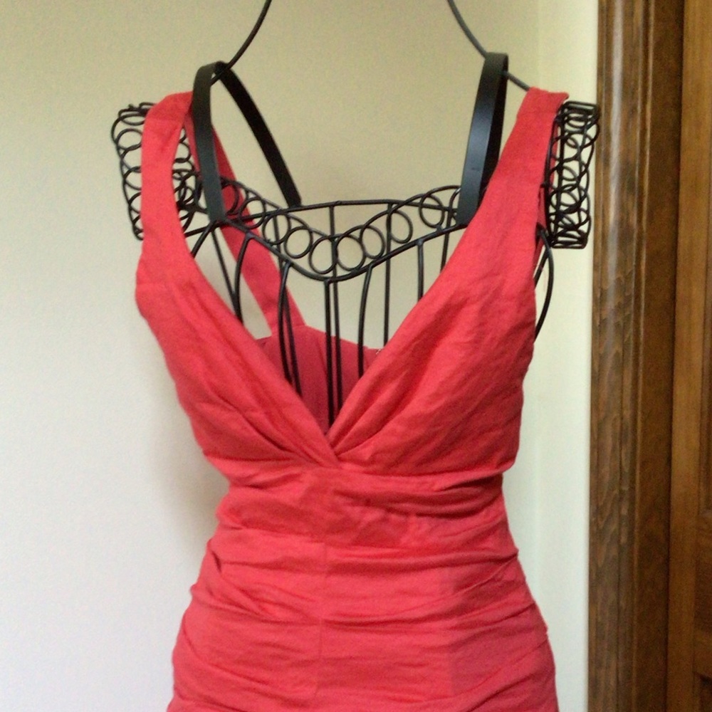 ARTELIER NICOLE MILLER Red Ruched Dress, 0 - Picture 3 of 9